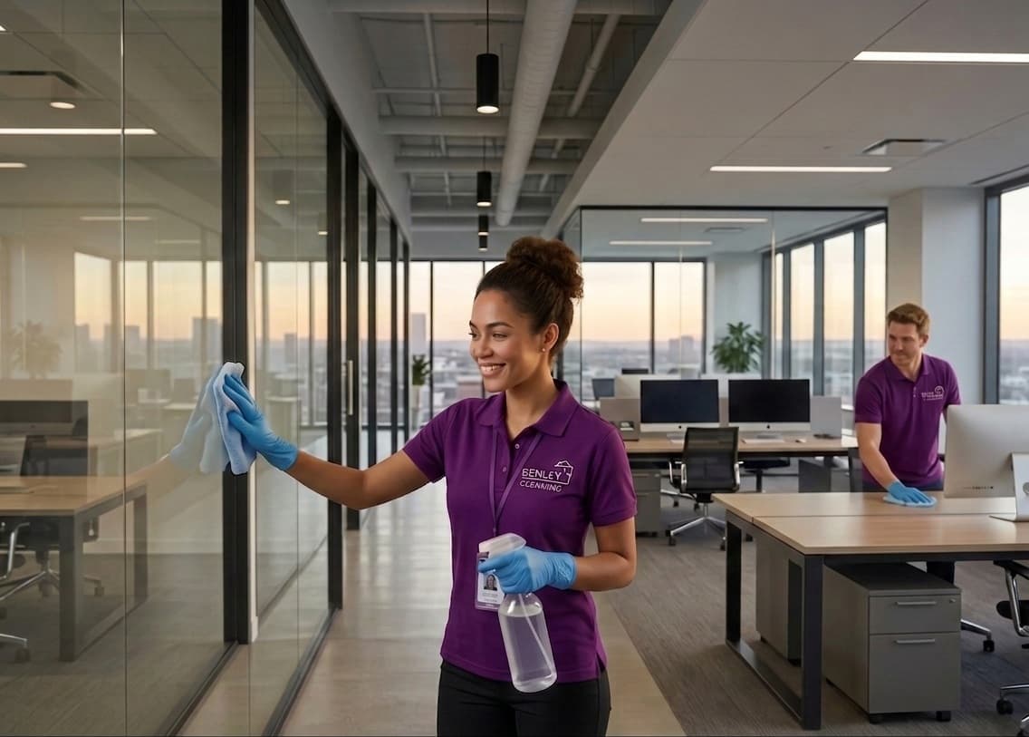 Benley Cleaning staff cleaning a commercial office in West Yorkshire